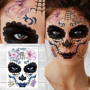 Supperb Halloween Face Tattoo Day of the Dead Sugar Skull Red Rose Temporary Fac